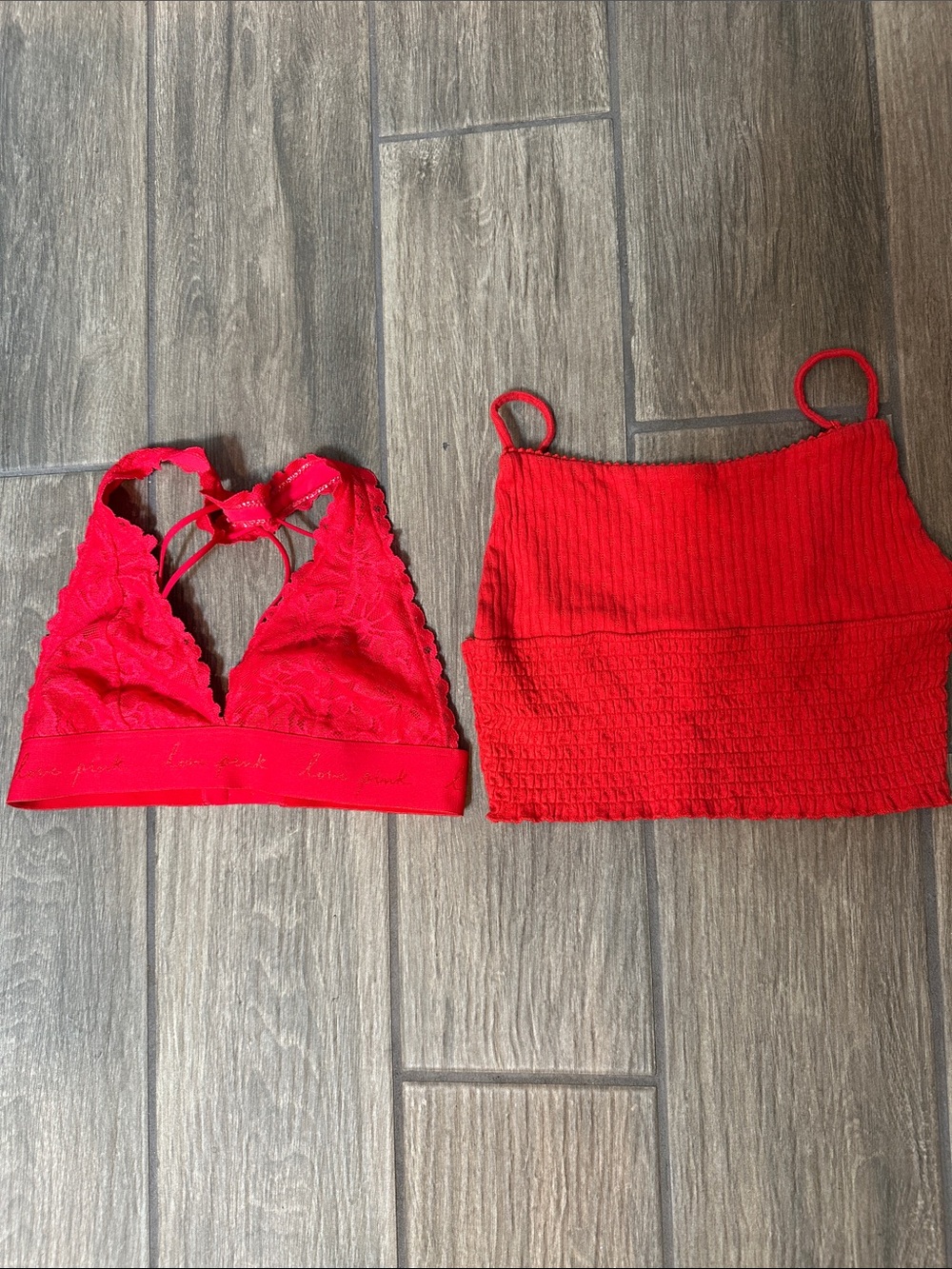 PINK Victoria's Secret Bright Red Lace Bralette & Cotton On top. Small